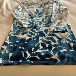 Blue Leaf Print Long Sleeve Tee
